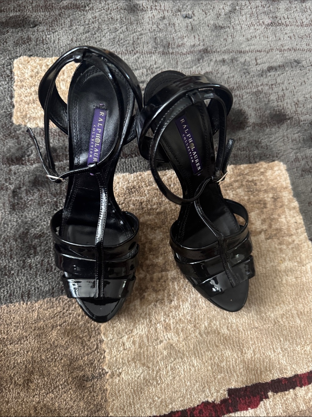 Ralph Lauren Black Patent Leather Strappy Heels